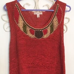 Long Sweater  with beaded neckline detail